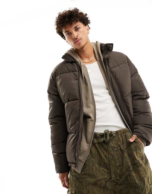ASOS DESIGN - Brun dynejakke med aftagelig hætte i vandtæt materiale