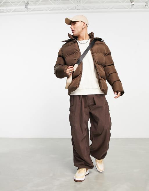 ASOS DESIGN - Brun dynejakke med aftagelig hætte