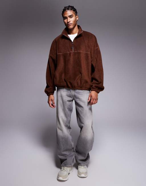 ASOS DESIGN - Brun ekstremt oversized fleece-sweatshirt med kvart lynlås og ståkrave, 2 af 5