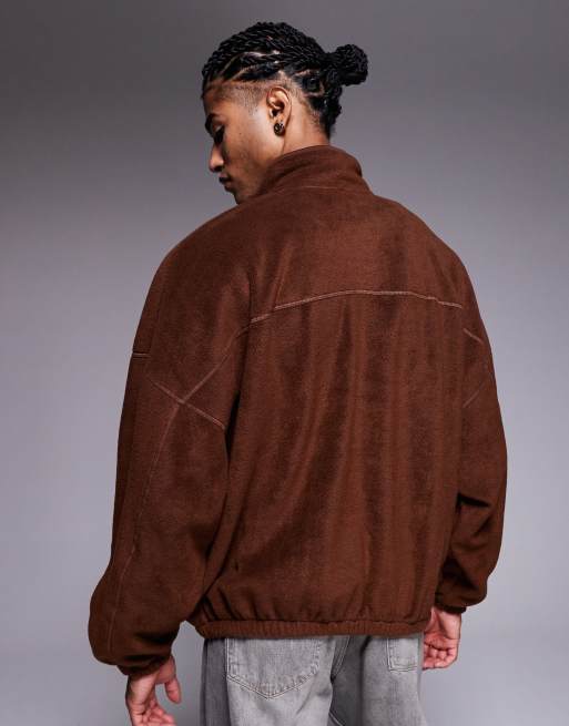 ASOS DESIGN - Brun ekstremt oversized fleece-sweatshirt med kvart lynlås og ståkrave, 3 af 5