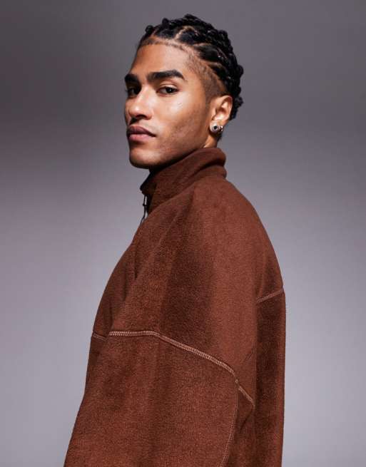 ASOS DESIGN - Brun ekstremt oversized fleece-sweatshirt med kvart lynlås og ståkrave, 4 af 5