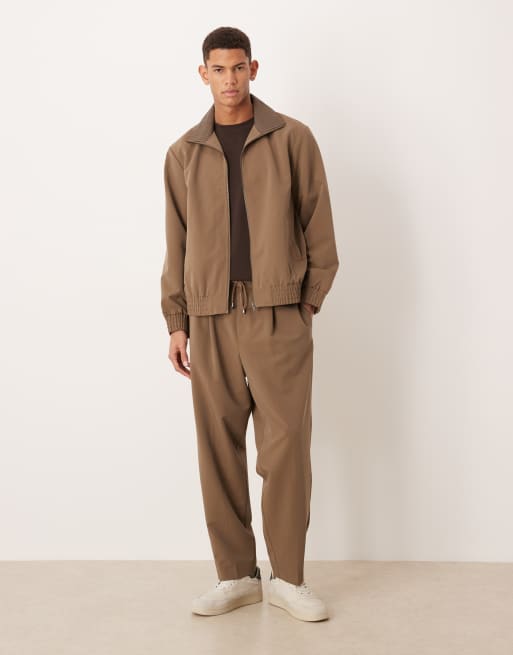 ASOS DESIGN - Brun elegant træningsjakke med kontrastkrave - Del af sæt, 2 af 5