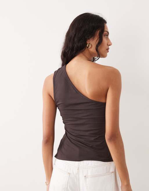 ASOS DESIGN – Brun, enaxlad topp med rysch, 4 av 4