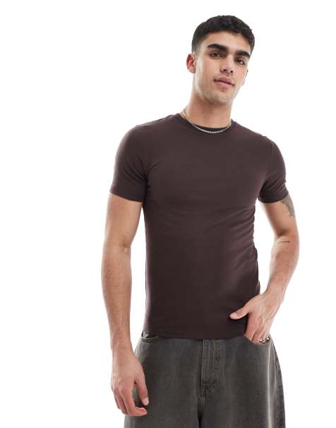 ASOS DESIGN – Brun, enkel t-shirt i muscle fit - view 1