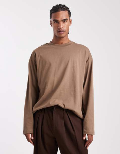 ASOS DESIGN – Brun, enkel t-shirt i oversize med långa ärmar - view 1