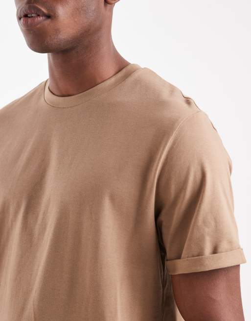 ASOS DESIGN – Brun, enkel t-shirt med uppvikta ärmar och rund halsringning , 5 av 5
