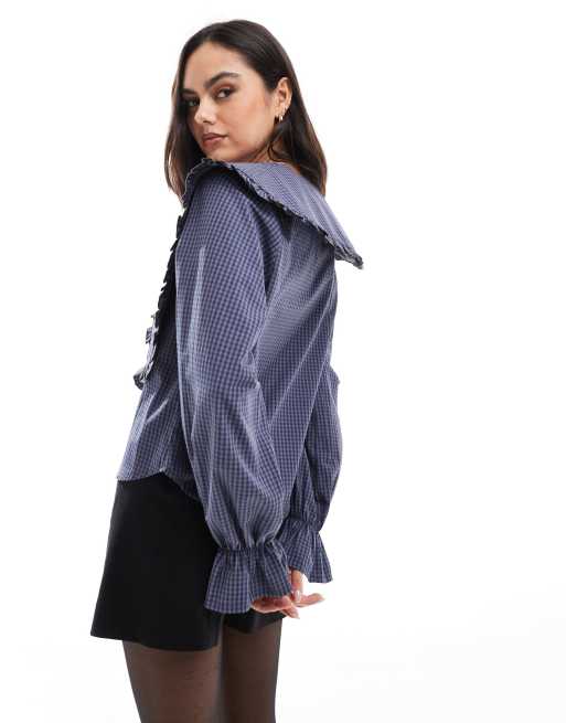 ASOS DESIGN – Brun, figursydd skjorta med oversize-krage och rutigt mönster, 4 av 4