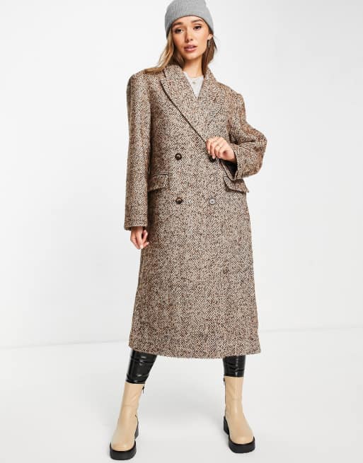 ASOS DESIGN – Brun fiskbensmönstrad finkappa i dad-modell 