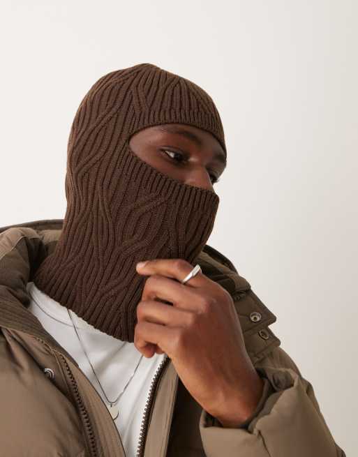 ASOS DESIGN – Brun, flätstickad balaclava