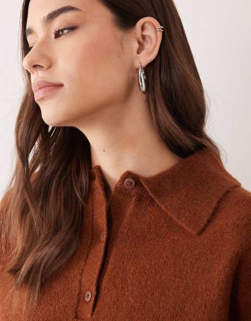 ASOS DESIGN – Brun, fluffig pikétröja i neat fit, 3 av 4
