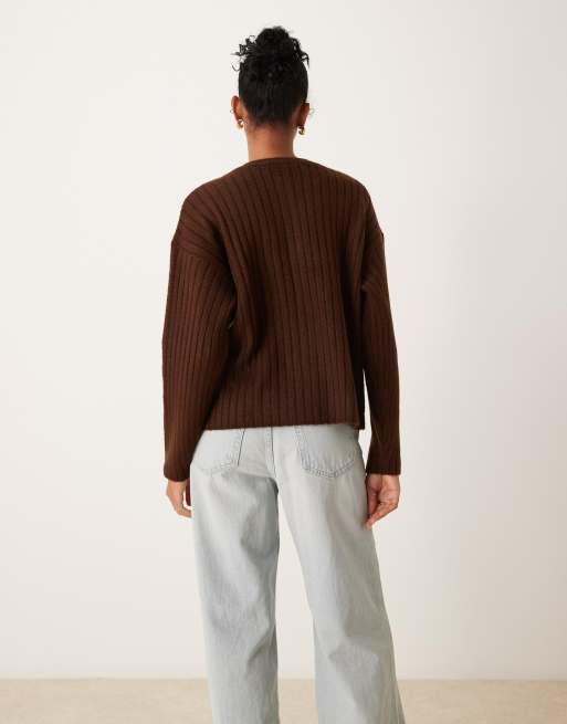 ASOS DESIGN – Brun, fluffig, ribbad kofta i oversize, 4 av 4
