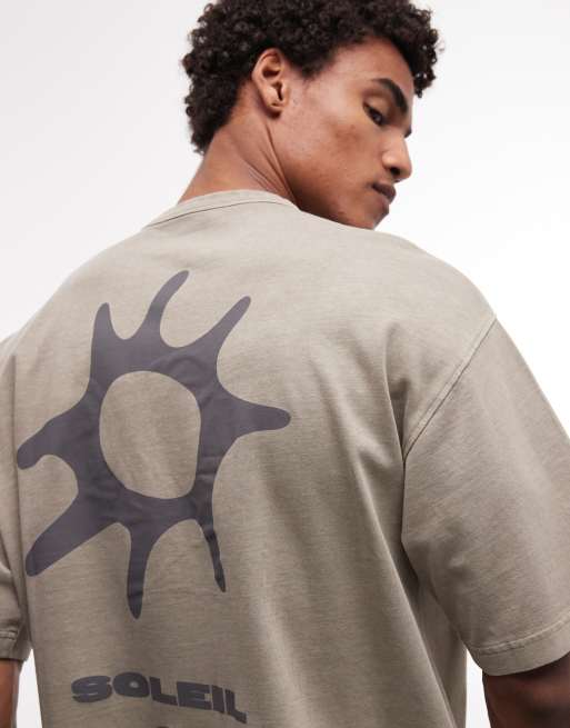 ASOS DESIGN - Brun forvasket og oversized T-shirt i kraftigt materiale med solgrafik, 3 af 5