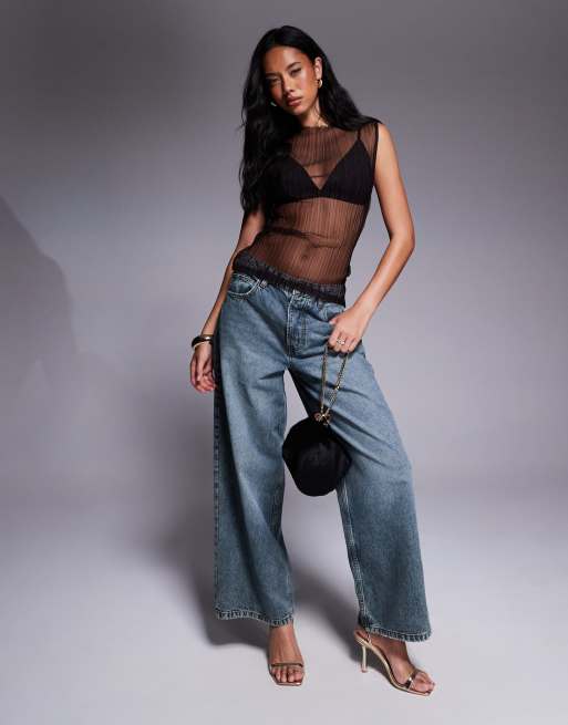ASOS DESIGN - Brun gennemsigtig ærmeløs top med høj hals og plisseringer, 2 af 4