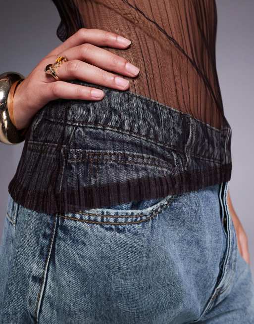 ASOS DESIGN - Brun gennemsigtig ærmeløs top med høj hals og plisseringer, 4 af 4
