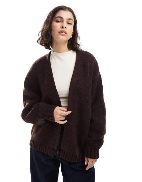 ASOS DESIGN – Brun, grov kofta i oversize utan knäppning - view 1