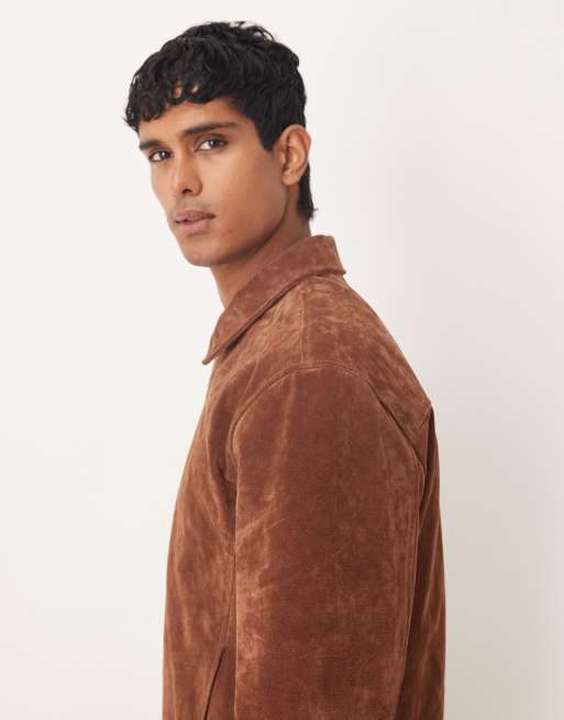 ASOS DESIGN – Brun harrington-jacka i äkta mocka, 4 av 5