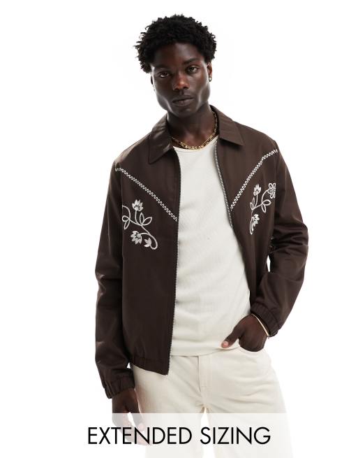 ASOS DESIGN – Brun Harrington-jacka i cowboystil och oversize med broderi