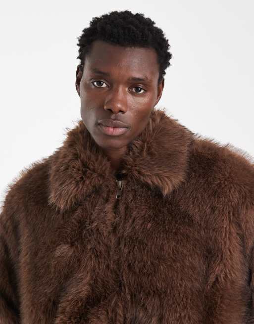 ASOS DESIGN – Brun Harrington-jacka i fuskpäls, 5 av 5