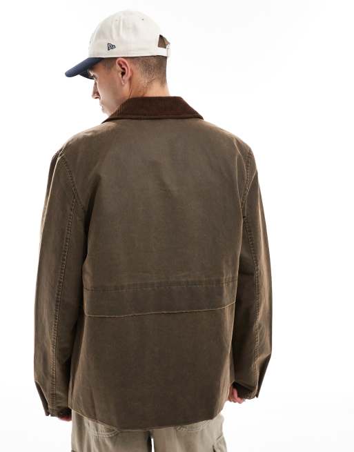ASOS DESIGN – Brun Harrington-jacka i oversize med manchesterkrage och tvättad finish, 3 av 4