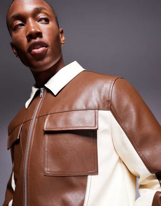ASOS DESIGN - Brun Harrington-jakke i imiteret læder med cut-and-sew-design, 4 af 4