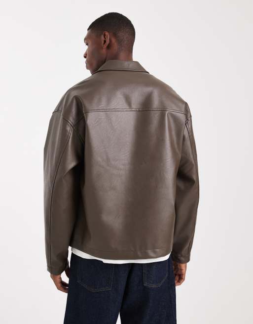 ASOS DESIGN - Brun Harrington-jakke i imiteret læder, 3 af 5