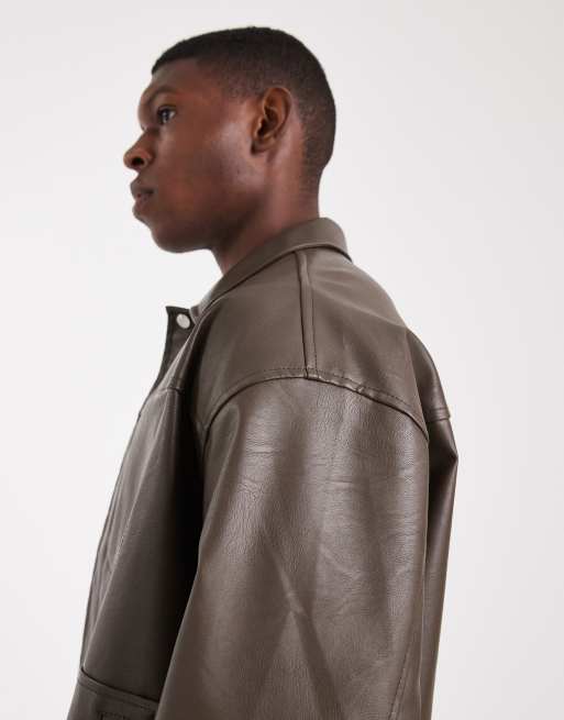 ASOS DESIGN - Brun Harrington-jakke i imiteret læder, 4 af 5