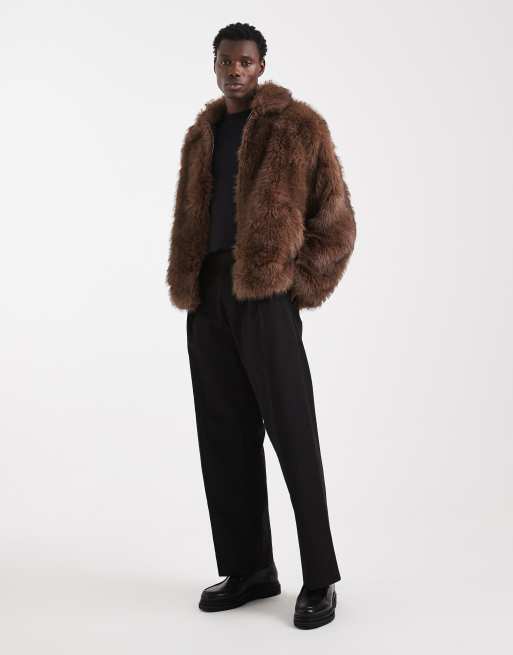 ASOS DESIGN - Brun Harrington-jakke i imiteret pels, 2 af 5