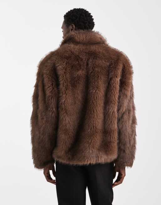 ASOS DESIGN - Brun Harrington-jakke i imiteret pels, 3 af 5