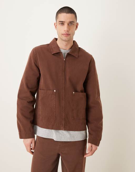 ASOS DESIGN - Brun Harrington-jakke i regular fit i kanvas med vintagevask - Del af sæt, 2 af 5