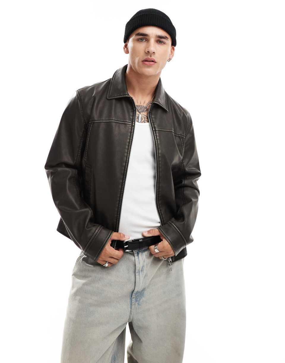 Harrington faux-leather jacket