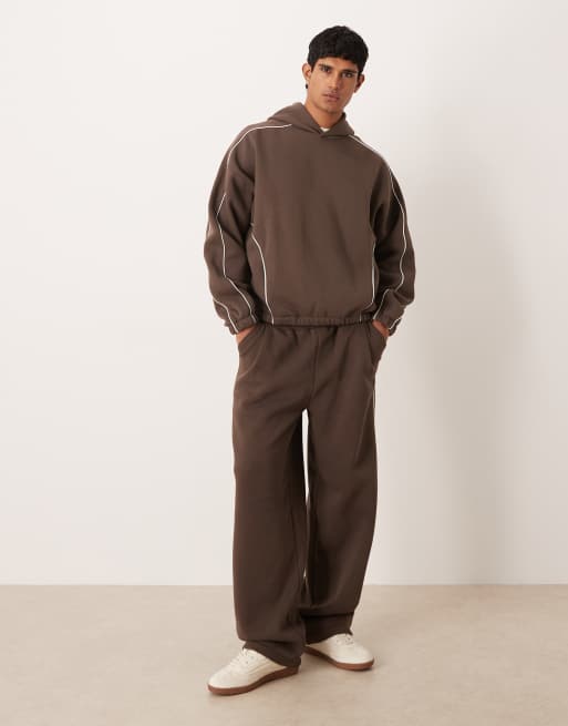 ASOS DESIGN – Brun huvtröja i extrem oversize med boxig passform och passpoaler i sidan, del av set, 2 av 5