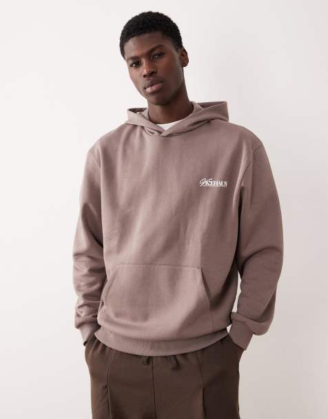 ASOS DESIGN – Brun huvtröja i relaxed fit med tryck på bröstet - view 1