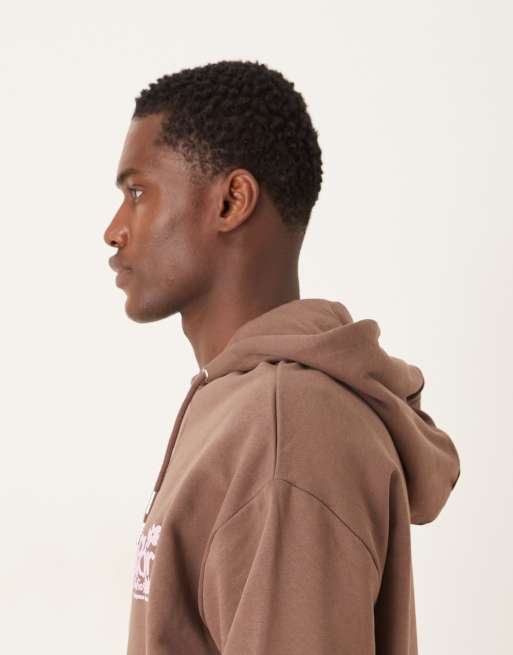ASOS DESIGN – Brun huvtröja med avslappnad passform och blomtryck, 4 av 5