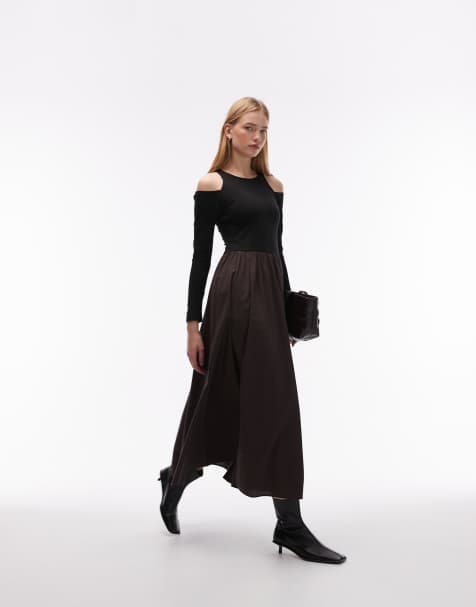 ASOS DESIGN - Brun hybrid-maxikjole med lange ærmer - view 1