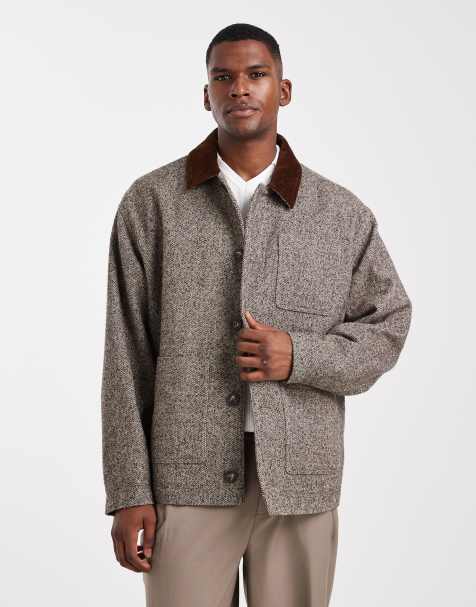 ASOS DESIGN - Brun jakke i uldblanding med sildebensmønster - view 1