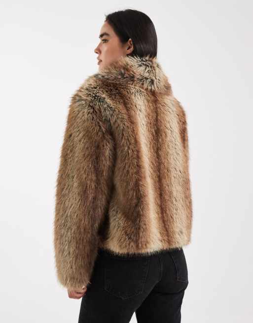 ASOS DESIGN - Brun jakke med sjalskrave og striber i imiteret pels, 3 af 4