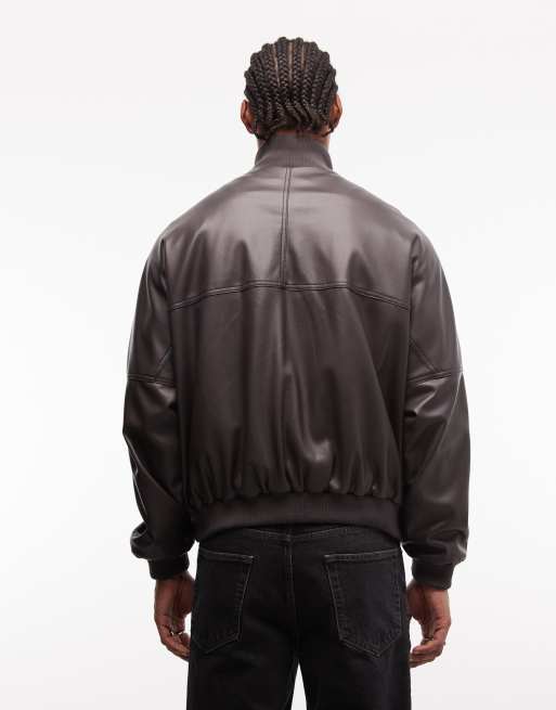 ASOS DESIGN - Brun jakke med ståkrave i imiteret læder, 3 af 5