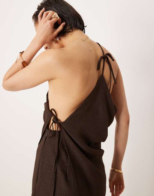 ASOS DESIGN – Brun jumpsuit i linnestil med asymmetriska knytband, 4 av 4