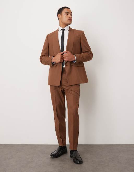 ASOS DESIGN – Brun kavaj i linne- och bomullsblandning med normal passform, del av kostym, 2 av 5