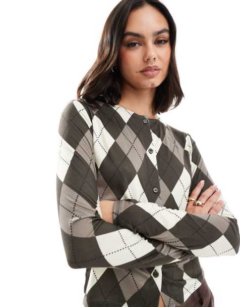 ASOS DESIGN – Brun kofta i krympt design med argylemönster - view 1