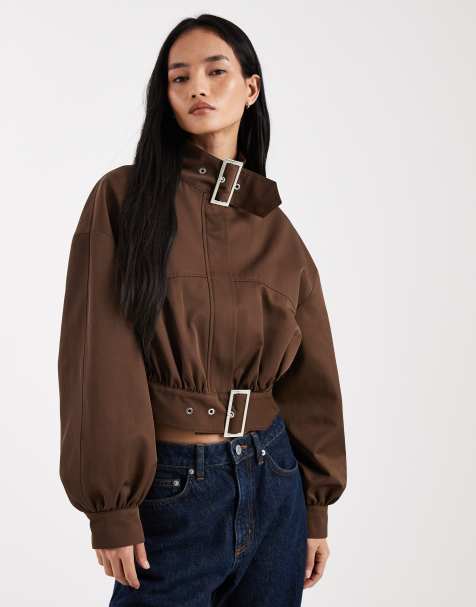 ASOS DESIGN – Brun, kort jacka med ståkrage och spänne - view 1