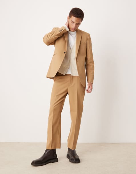 ASOS DESIGN – Brun kostym med ankellånga byxor med raka ben i twill - view 1