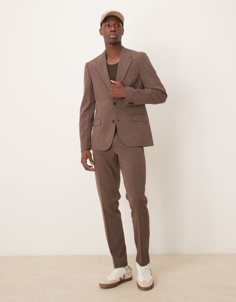 ASOS DESIGN – Brun kostym med fyrvägsstretch och extra smal passform - view 1