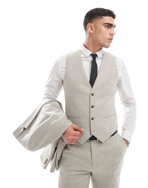ASOS DESIGN – Brun kostymväst i ull och tweed med smal passform - view 1