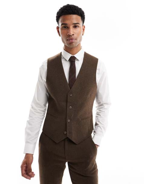 ASOS DESIGN – Brun kostymväst i ullmixad twill med extra smal passform - view 1