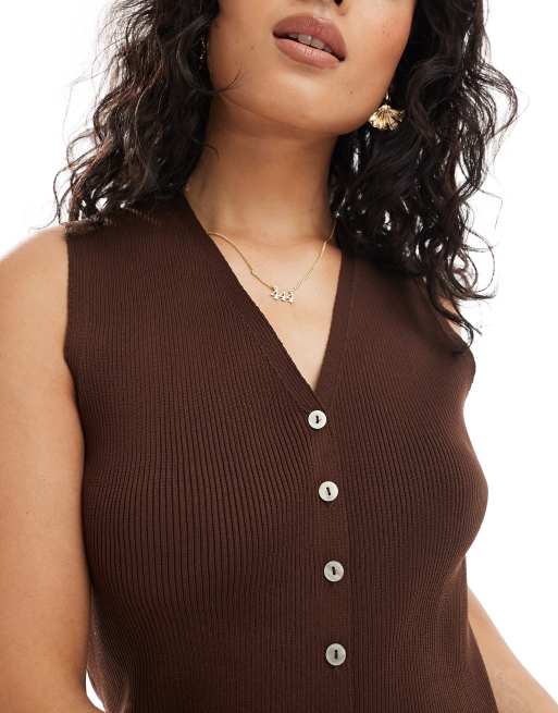 ASOS DESIGN – Brun kostymväst med slits framtill och fin passform, 3 av 4