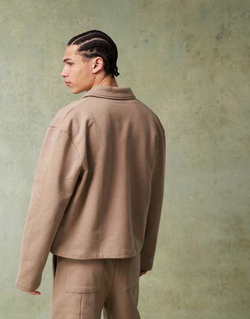 ASOS DESIGN – Brun, kraftig, boxig, uppklädd skjortjacka i oversized fit, 400gsm, del av set , 4 av 4