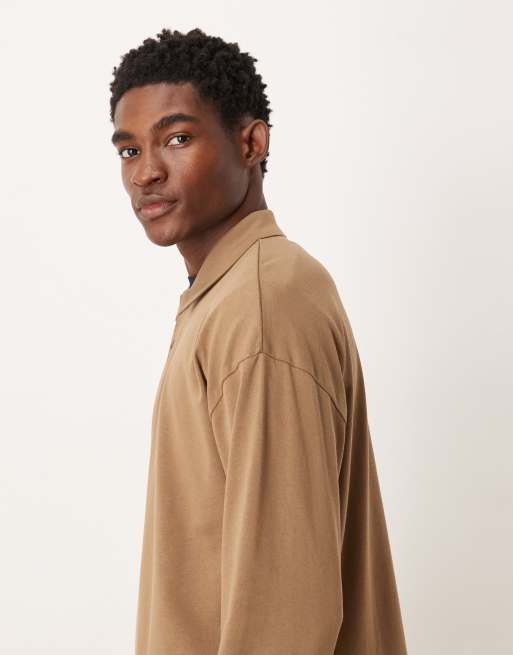 ASOS DESIGN - Brun kraftig oversized polo med lange ærmer, 4 af 5