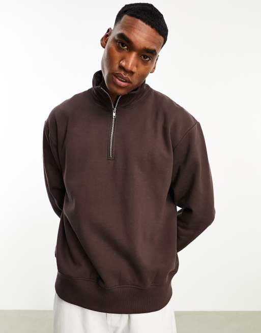 ASOS DESIGN – Brun, kraftig sweatshirt i oversize med kort dragkedja vid halsen, 2 av 4