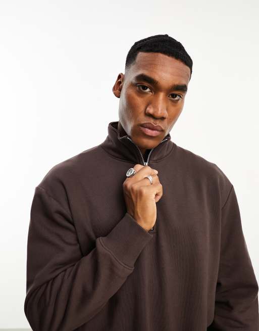 ASOS DESIGN – Brun, kraftig sweatshirt i oversize med kort dragkedja vid halsen, 4 av 4